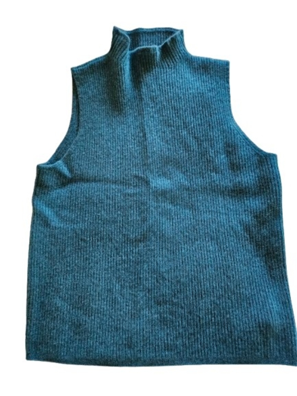 Halston 100% Cashmere Sleeveless Mock Neck Sweater XL Teal Blue Luxury Knit